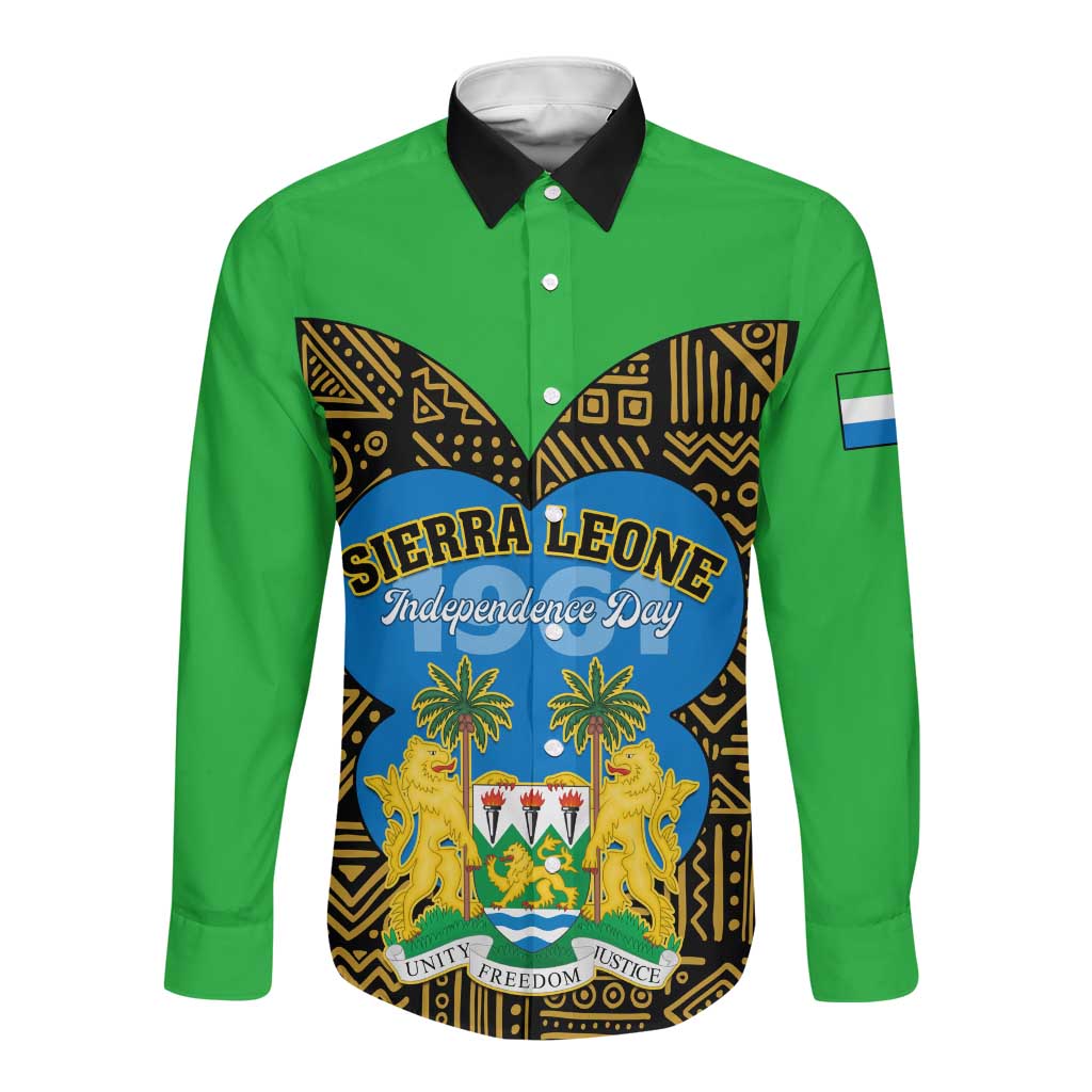 Sierra Leone Independence Day 2024 Long Sleeve Button Shirt Happy 63rd Anniversary African Pattern