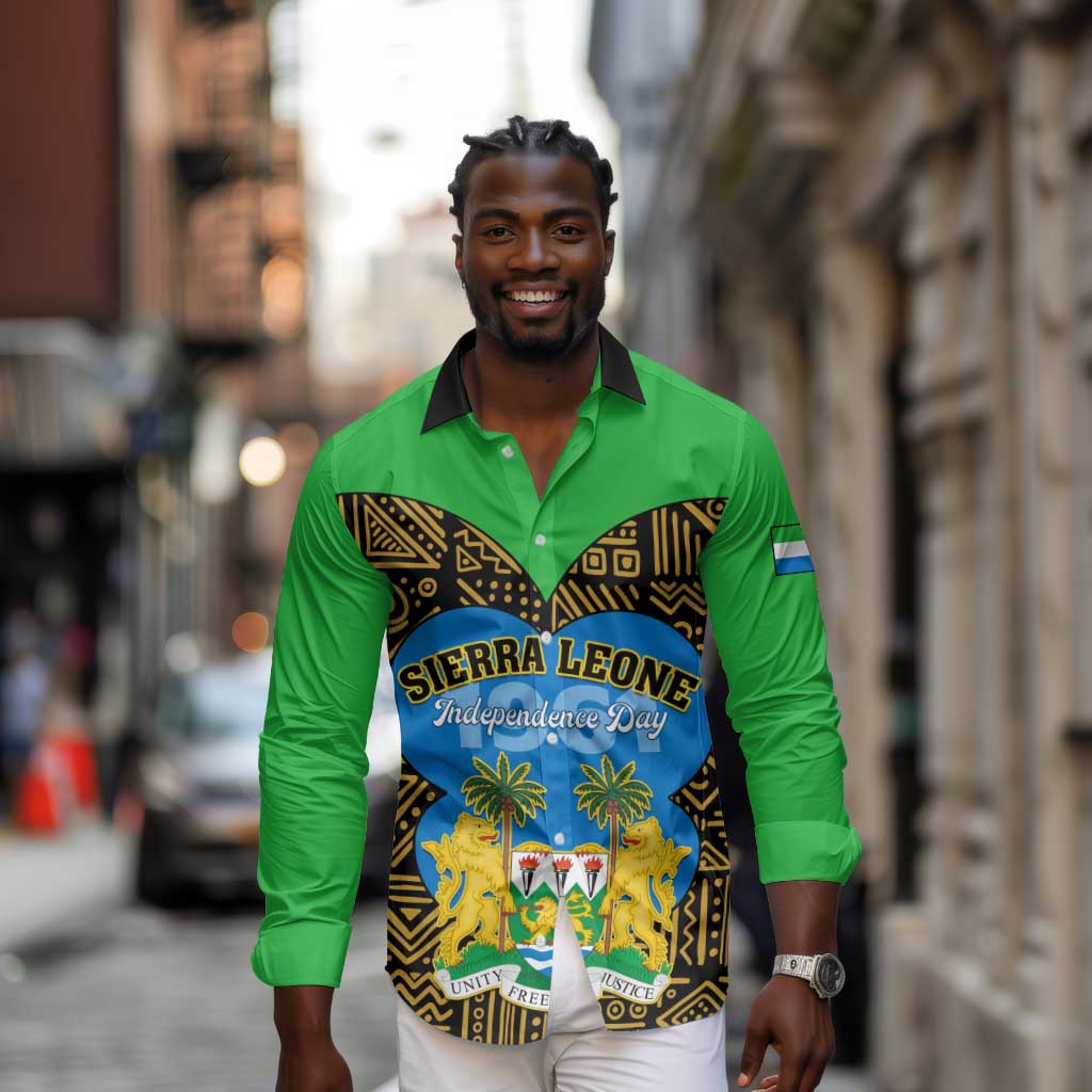 Sierra Leone Independence Day 2024 Long Sleeve Button Shirt Happy 63rd Anniversary African Pattern