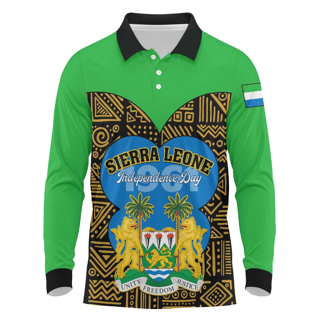 Sierra Leone Independence Day 2024 Long Sleeve Polo Shirt Happy 63rd Anniversary African Pattern