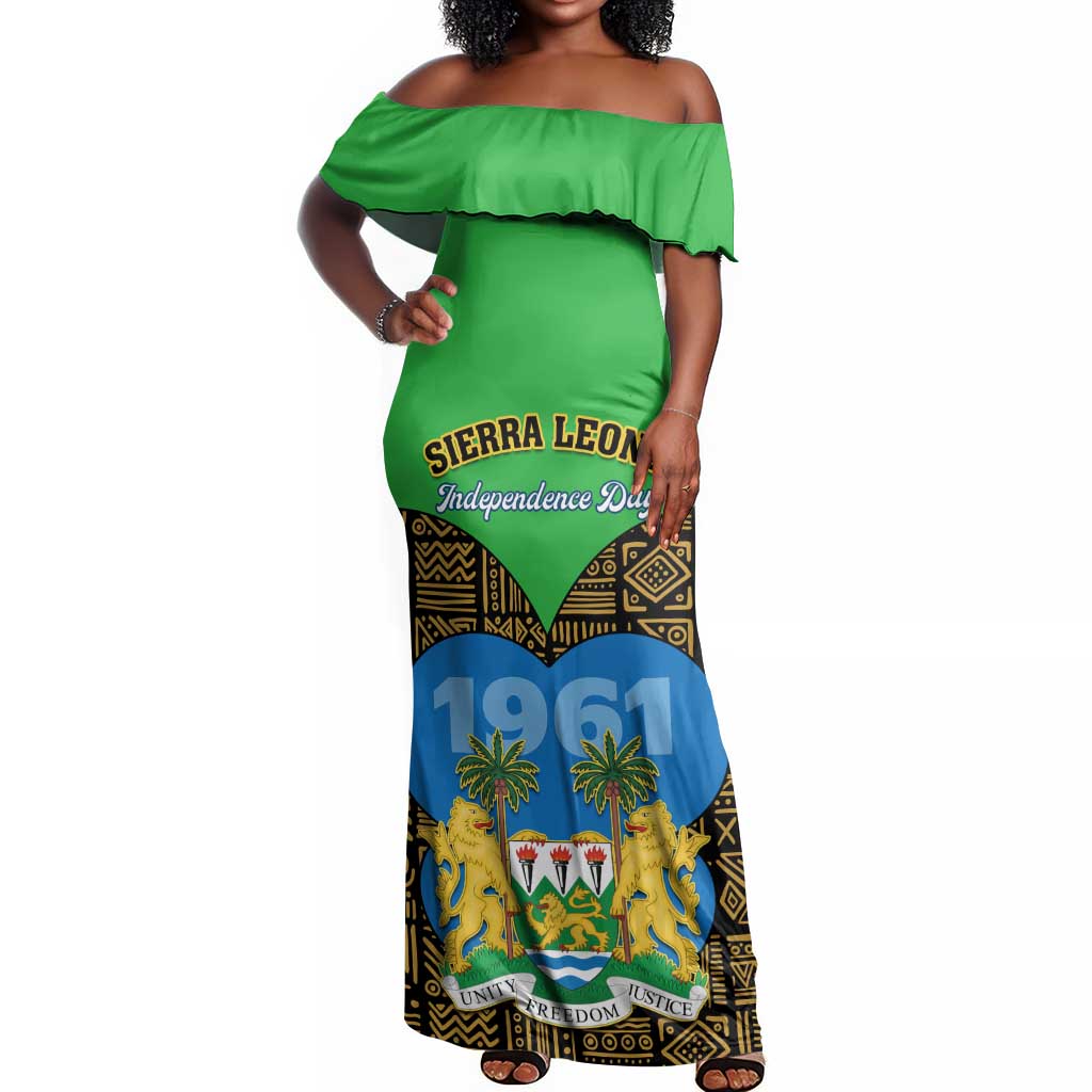 Sierra Leone Independence Day 2024 Off Shoulder Maxi Dress Happy 63rd Anniversary African Pattern