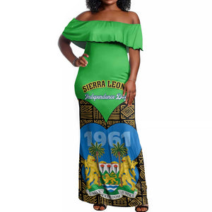 Sierra Leone Independence Day 2024 Off Shoulder Maxi Dress Happy 63rd Anniversary African Pattern