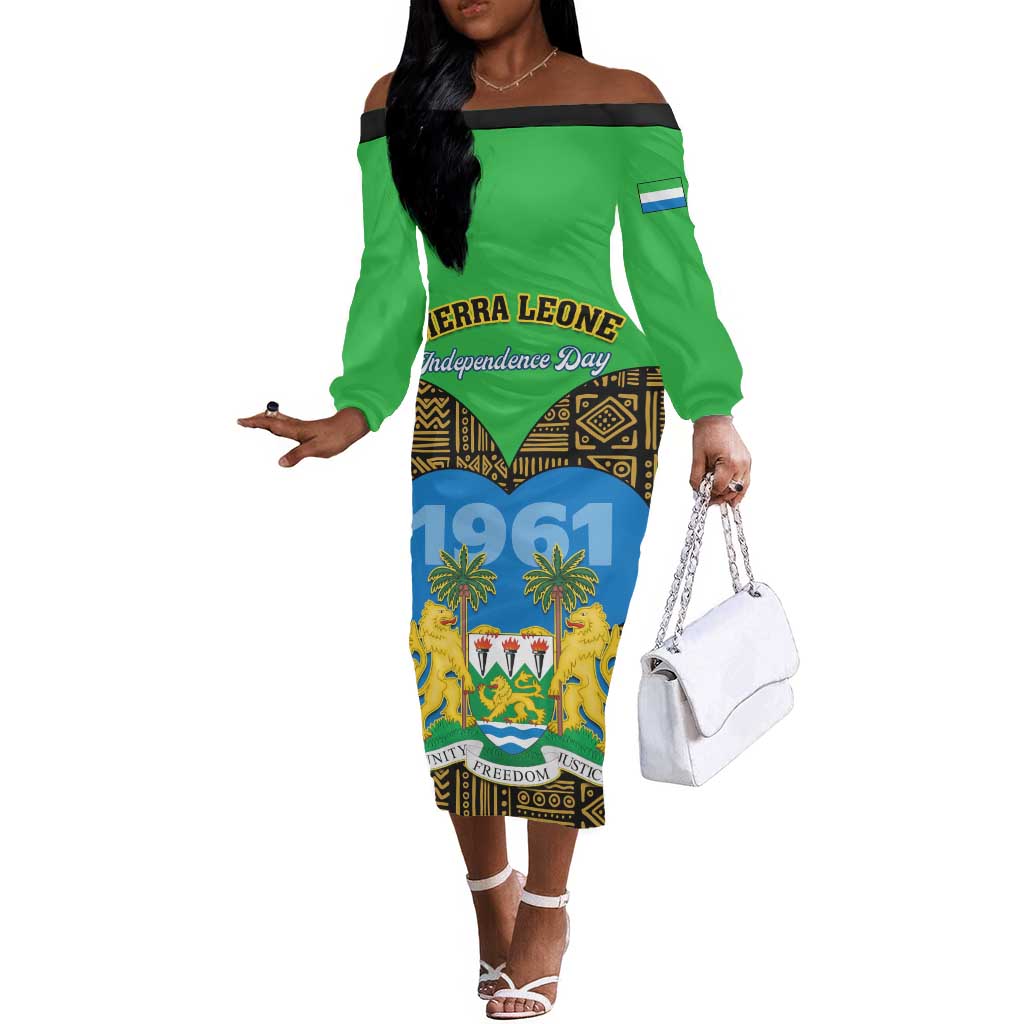 Sierra Leone Independence Day 2024 Off The Shoulder Long Sleeve Dress Happy 63rd Anniversary African Pattern