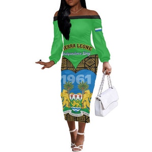 Sierra Leone Independence Day 2024 Off The Shoulder Long Sleeve Dress Happy 63rd Anniversary African Pattern