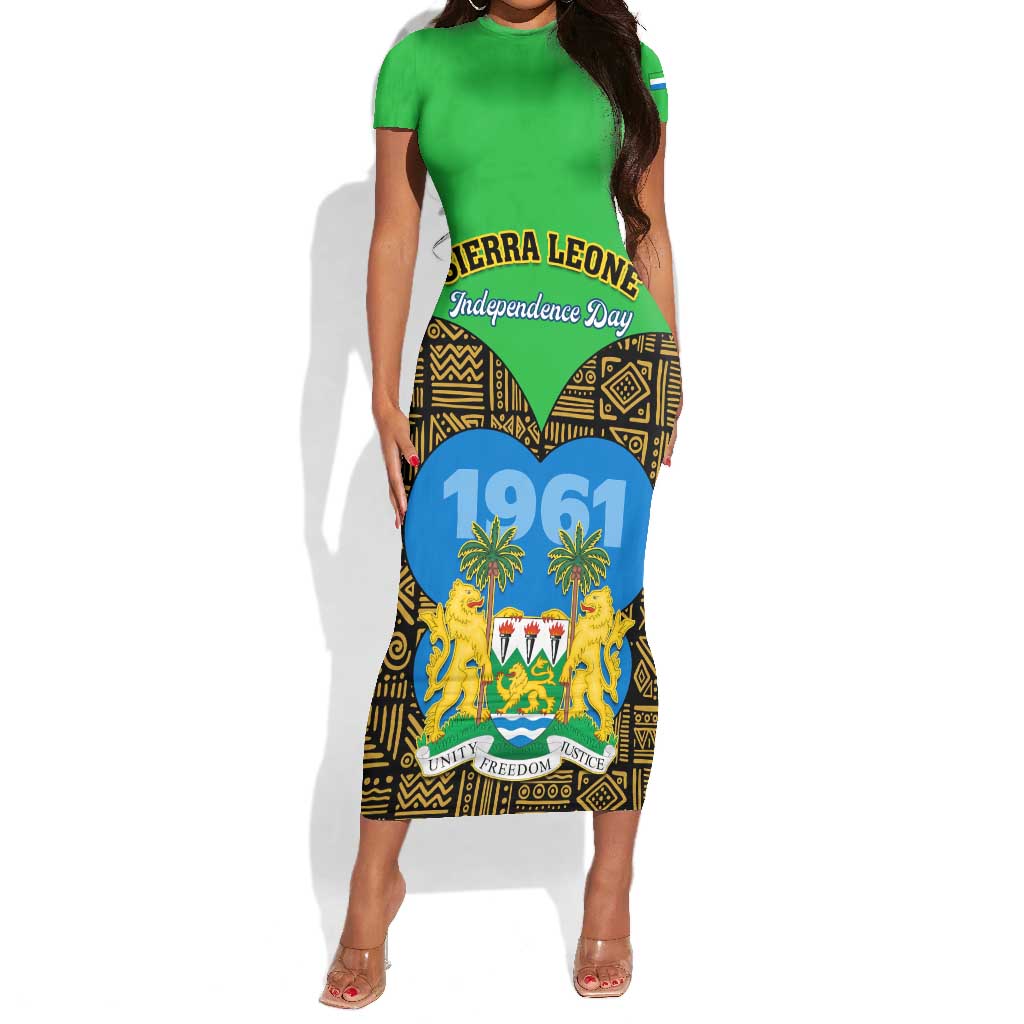 Sierra Leone Independence Day 2024 Short Sleeve Bodycon Dress Happy 63rd Anniversary African Pattern