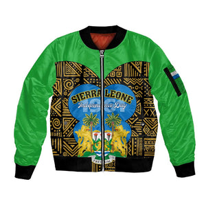 Sierra Leone Independence Day 2024 Sleeve Zip Bomber Jacket Happy 63rd Anniversary African Pattern