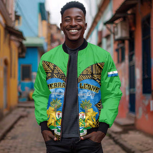 Sierra Leone Independence Day 2024 Sleeve Zip Bomber Jacket Happy 63rd Anniversary African Pattern