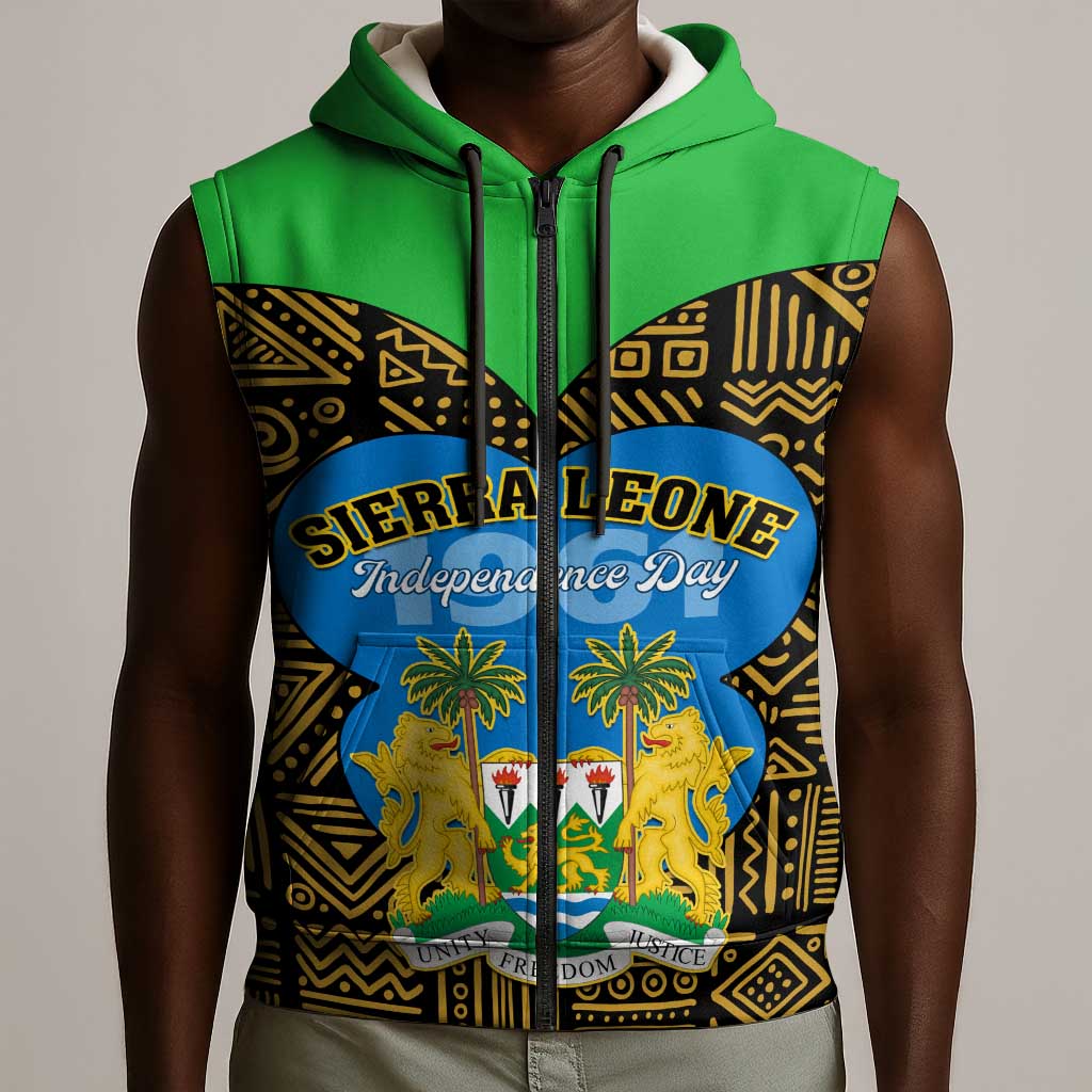 Sierra Leone Independence Day 2024 Sleeveless Zip Hoodie Happy 63rd Anniversary African Pattern - African Pride