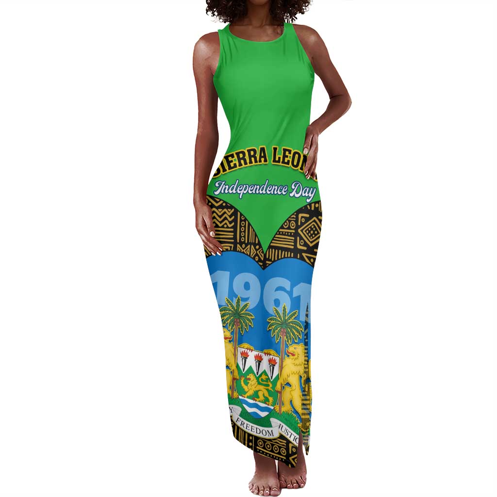 Sierra Leone Independence Day 2024 Tank Maxi Dress Happy 63rd Anniversary African Pattern