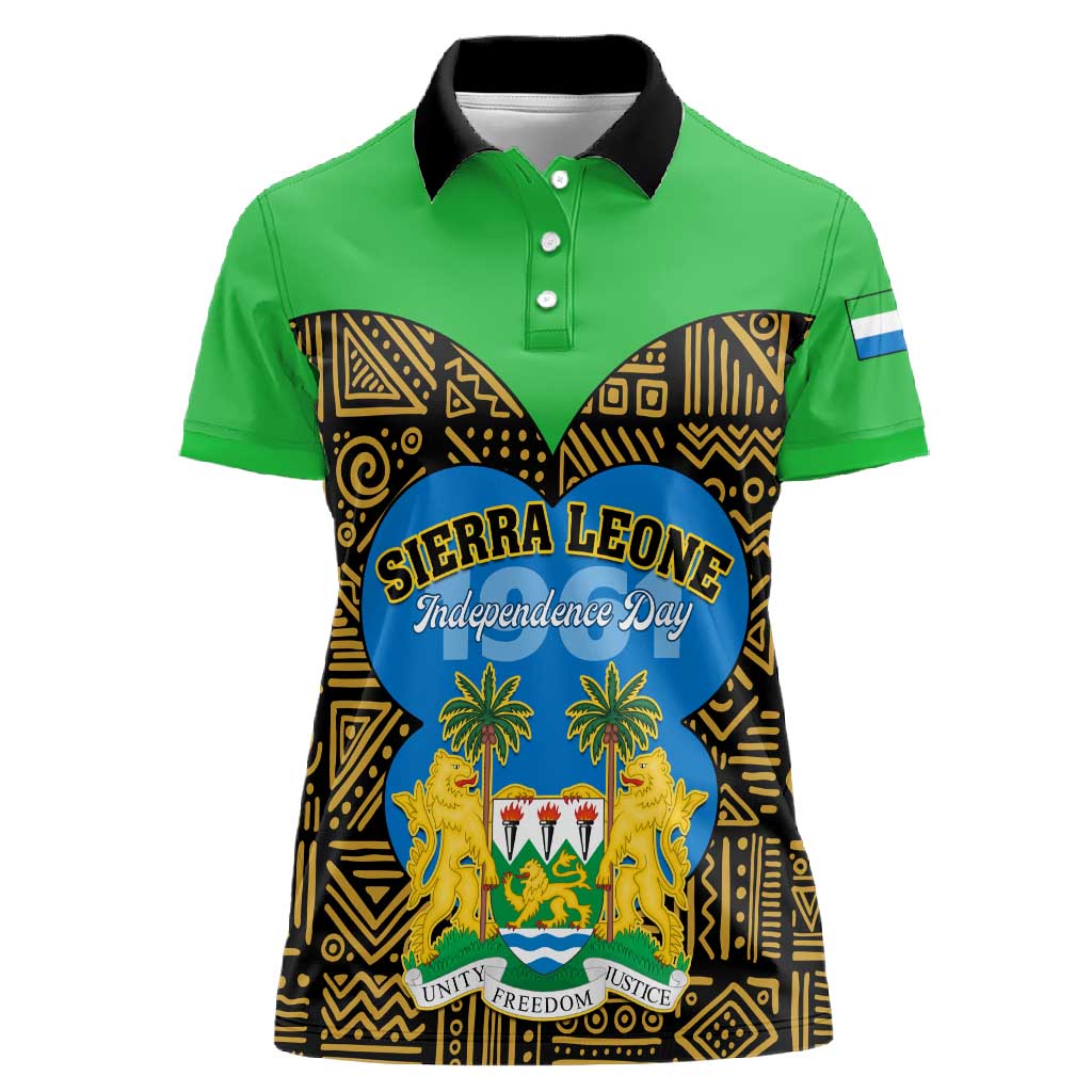 Sierra Leone Independence Day 2024 Women Polo Shirt Happy 63rd Anniversary African Pattern