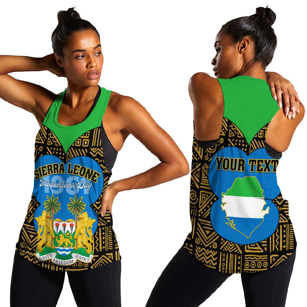 Sierra Leone Independence Day 2024 Women Racerback Tank Happy 63rd Anniversary African Pattern