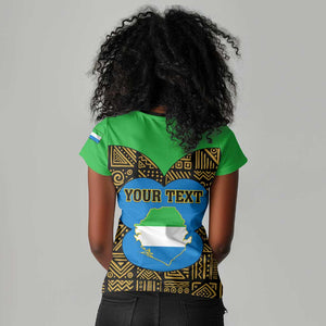 Sierra Leone Independence Day 2024 Women V-Neck T-Shirt Happy 63rd Anniversary African Pattern