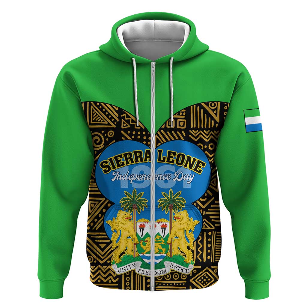 Sierra Leone Independence Day 2024 Zip Hoodie Happy 63rd Anniversary African Pattern