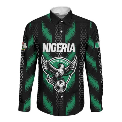Custom Football Nigeria Long Sleeve Button Shirt Soar Super Eagles