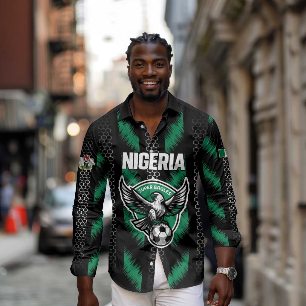 Custom Football Nigeria Long Sleeve Button Shirt Soar Super Eagles
