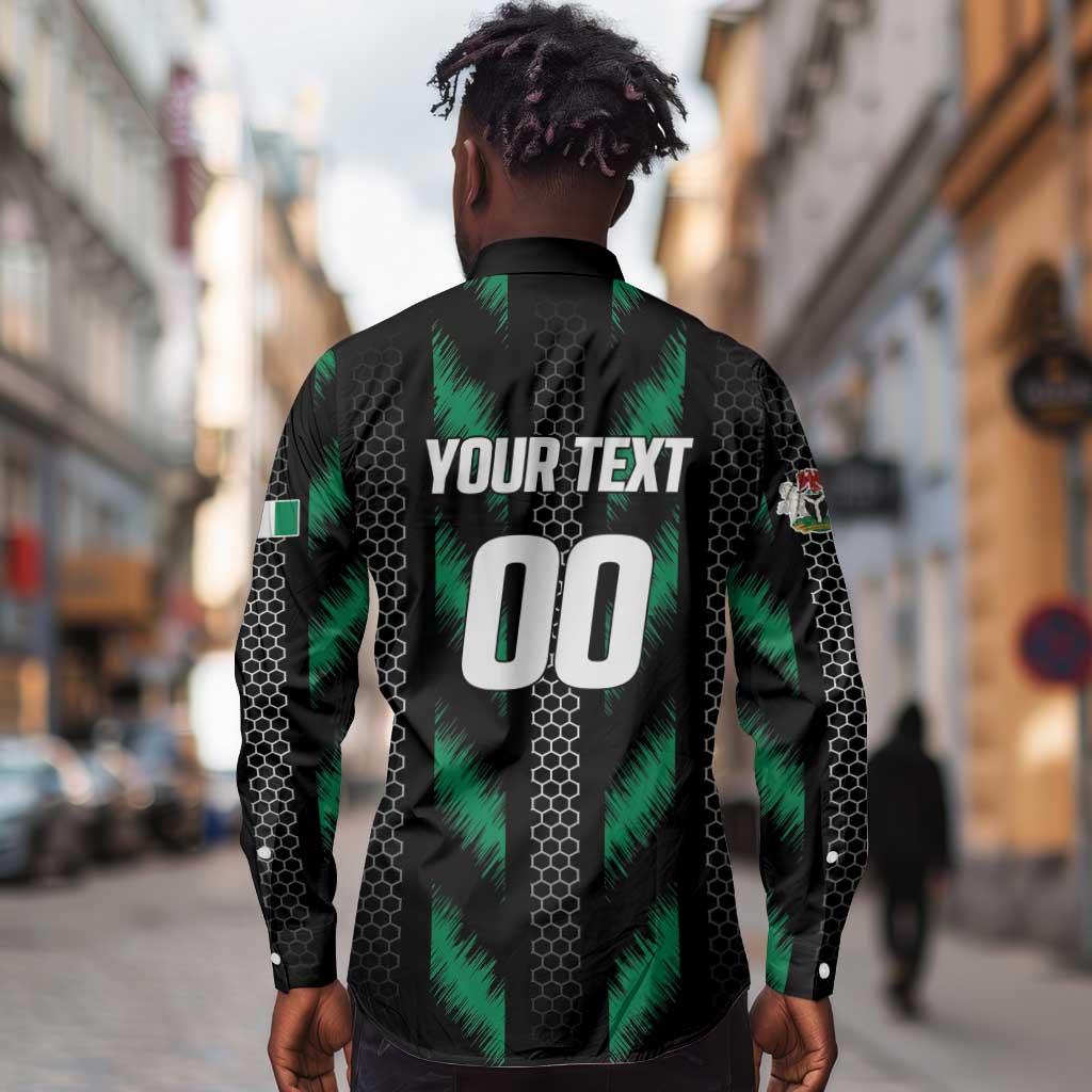 Custom Football Nigeria Long Sleeve Button Shirt Soar Super Eagles