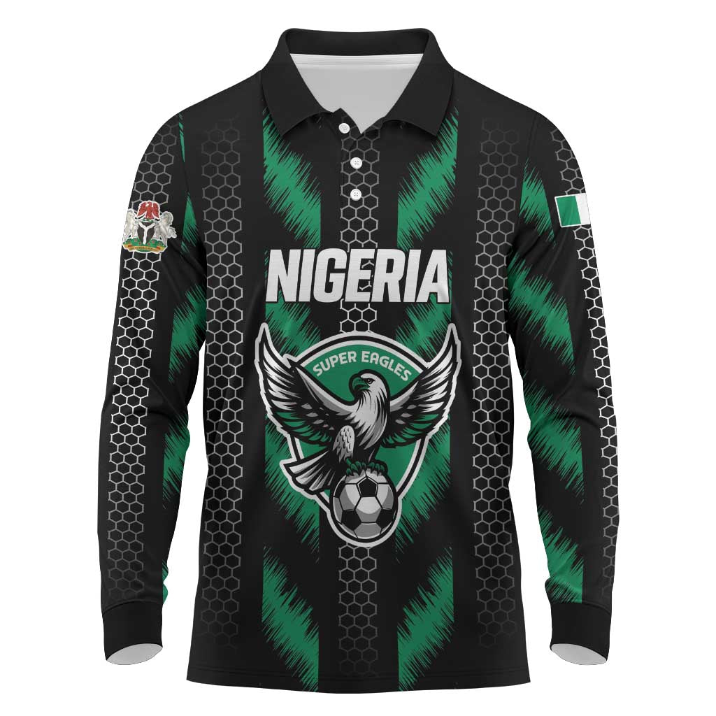 Custom Football Nigeria Long Sleeve Polo Shirt Soar Super Eagles