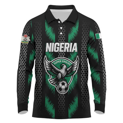 Custom Football Nigeria Long Sleeve Polo Shirt Soar Super Eagles