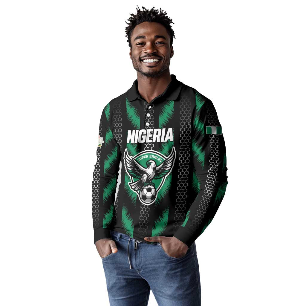 Custom Football Nigeria Long Sleeve Polo Shirt Soar Super Eagles