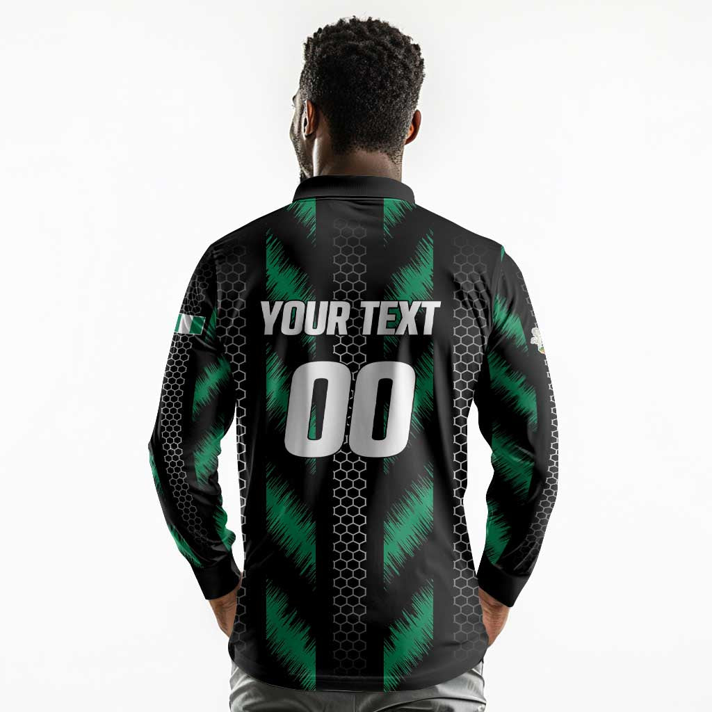 Custom Football Nigeria Long Sleeve Polo Shirt Soar Super Eagles