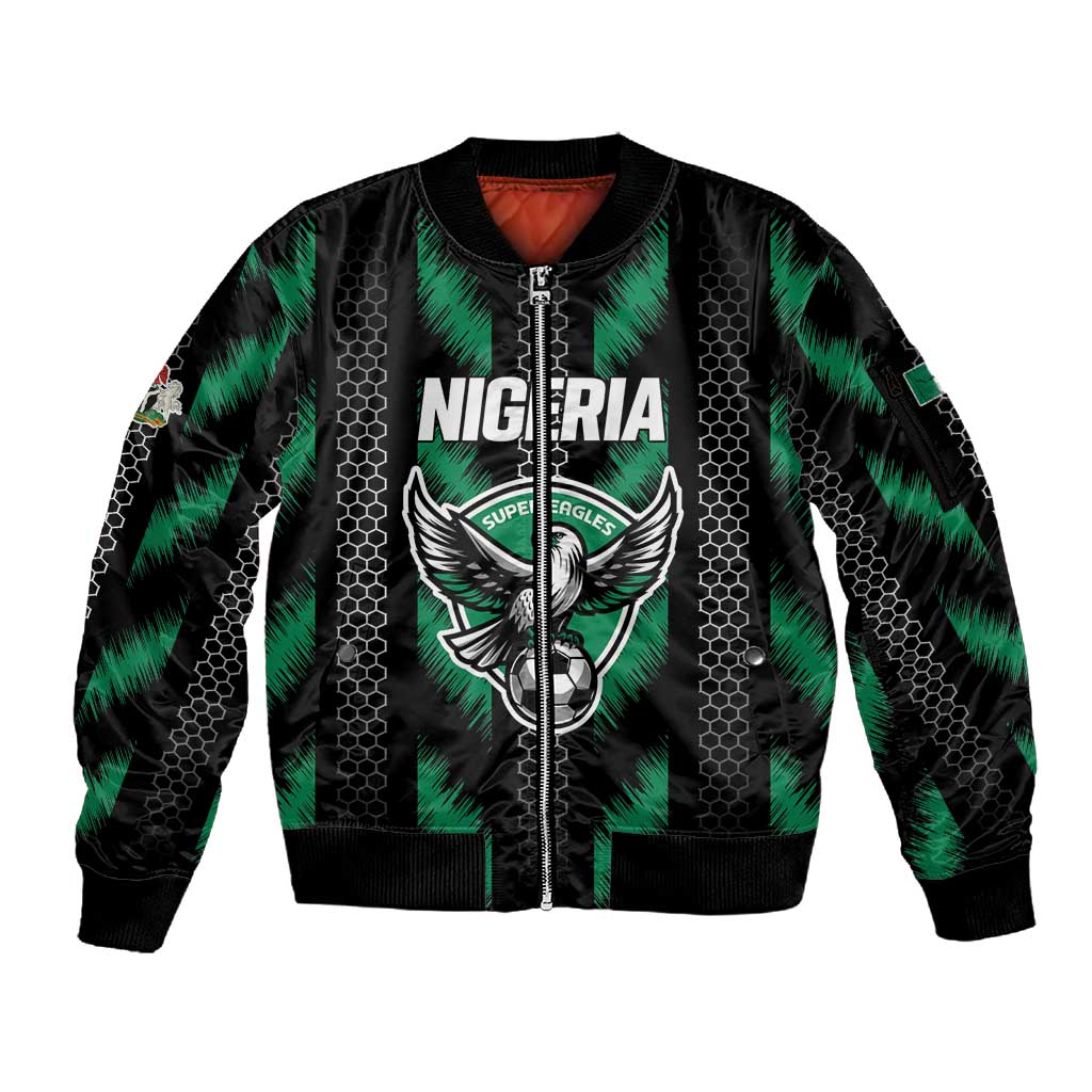 Custom Football Nigeria Sleeve Zip Bomber Jacket Soar Super Eagles