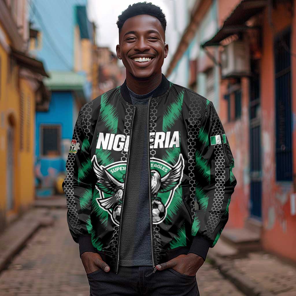 Custom Football Nigeria Sleeve Zip Bomber Jacket Soar Super Eagles