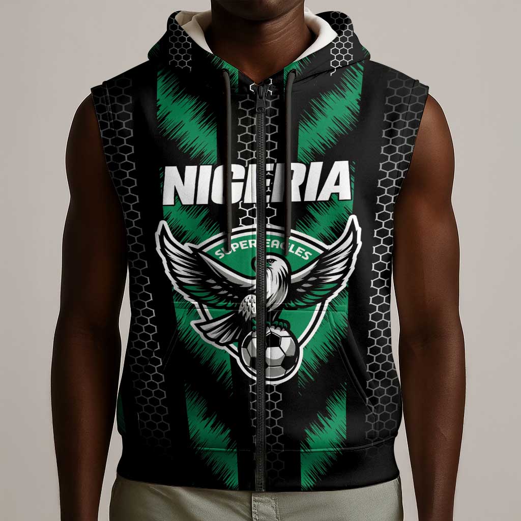 Custom Football Nigeria Sleeveless Zip Hoodie Soar Super Eagles