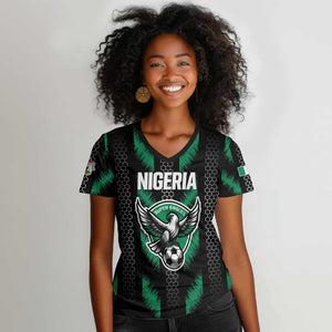 Custom Football Nigeria Women V-Neck T-Shirt Soar Super Eagles