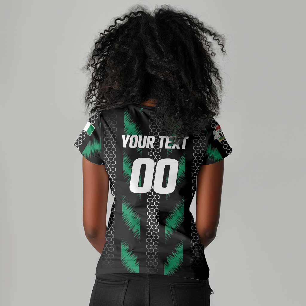 Custom Football Nigeria Women V-Neck T-Shirt Soar Super Eagles