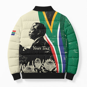 Personalized Nelson Mandela Day Bomber Puffer Jacket South Africa Vintage Stylized