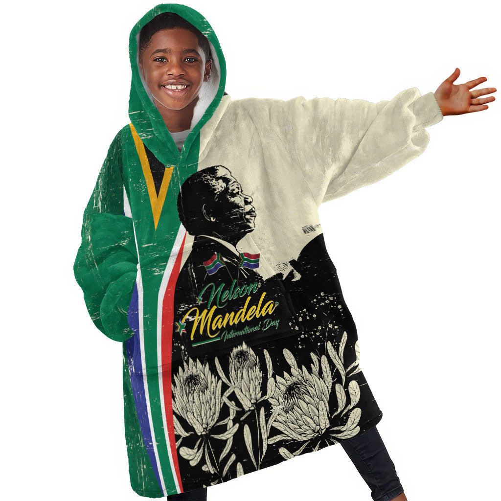 Personalized Nelson Mandela Day Kid Wearable Blanket Hoodie South Africa Vintage Stylized