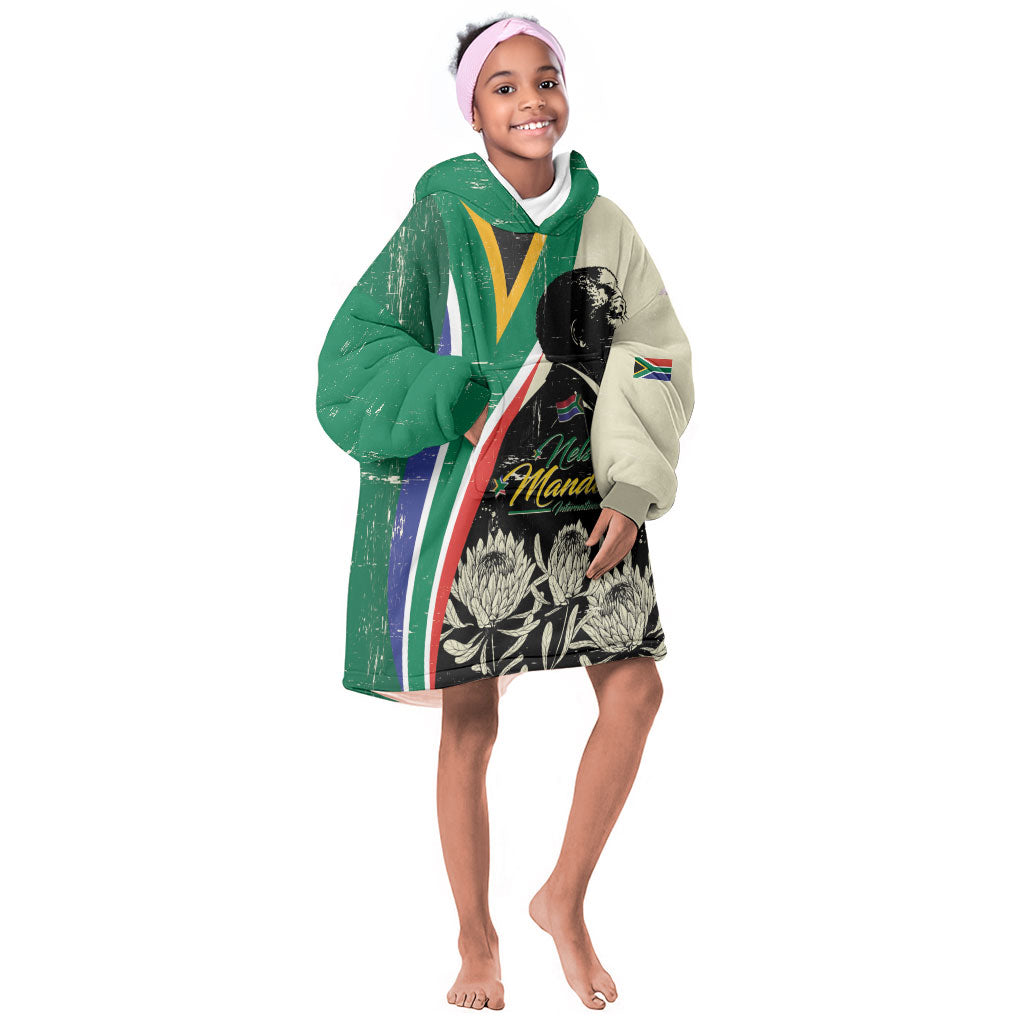 Personalized Nelson Mandela Day Kid Wearable Blanket Hoodie South Africa Vintage Stylized
