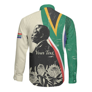 Personalized Nelson Mandela Day Long Sleeve Button Shirt South Africa Vintage Stylized