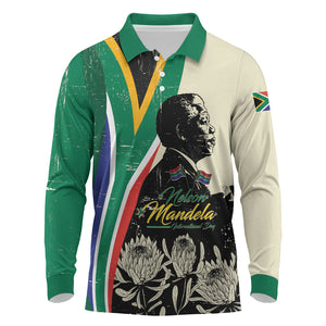 Personalized Nelson Mandela Day Long Sleeve Polo Shirt South Africa Vintage Stylized