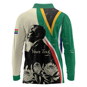 Personalized Nelson Mandela Day Long Sleeve Polo Shirt South Africa Vintage Stylized