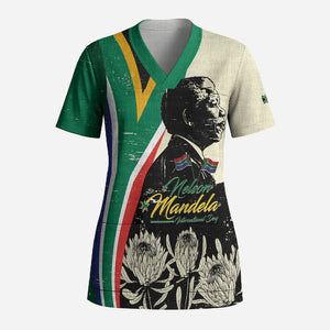 Personalized Nelson Mandela Day Scrub Top South Africa Vintage Stylized