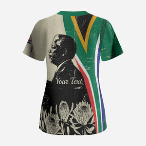 Personalized Nelson Mandela Day Scrub Top South Africa Vintage Stylized