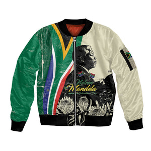 Personalized Nelson Mandela Day Sleeve Zip Bomber Jacket South Africa Vintage Stylized
