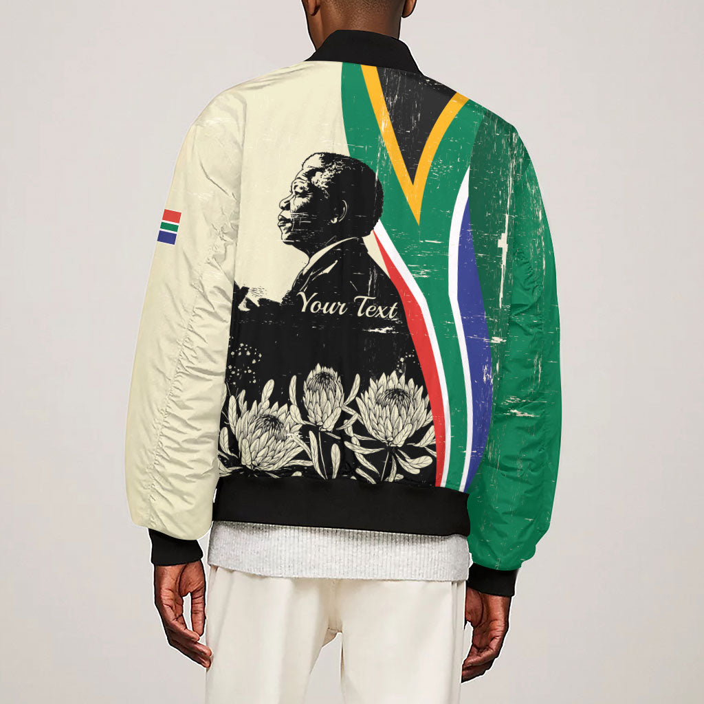 Personalized Nelson Mandela Day Sleeve Zip Bomber Jacket South Africa Vintage Stylized