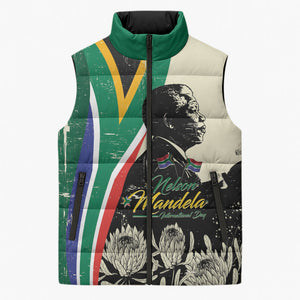 Personalized Nelson Mandela Day Sleeveless Puffer Jacket South Africa Vintage Stylized