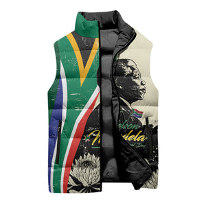 Personalized Nelson Mandela Day Sleeveless Puffer Jacket South Africa Vintage Stylized