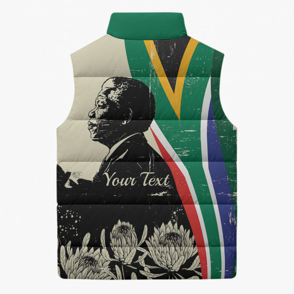 Personalized Nelson Mandela Day Sleeveless Puffer Jacket South Africa Vintage Stylized
