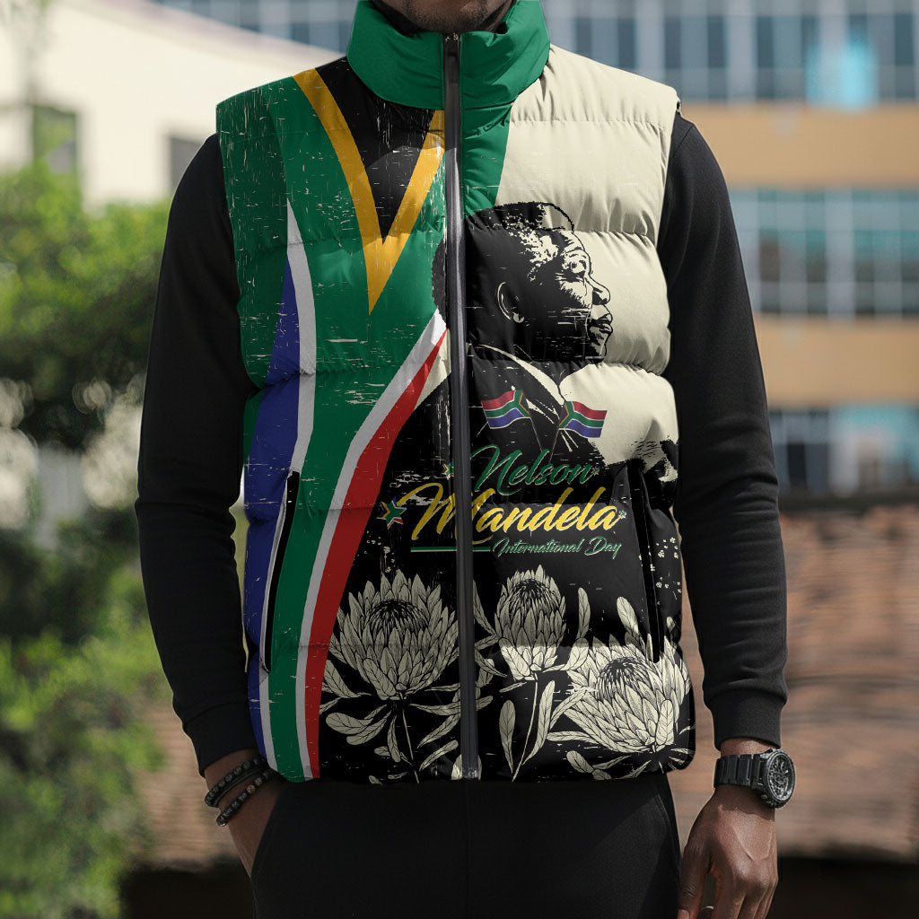 Personalized Nelson Mandela Day Sleeveless Puffer Jacket South Africa Vintage Stylized