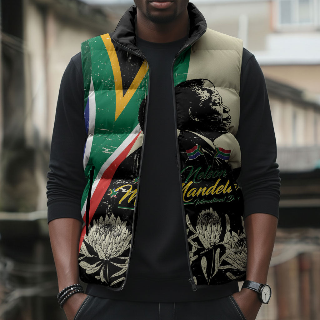Personalized Nelson Mandela Day Sleeveless Puffer Jacket South Africa Vintage Stylized