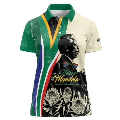 Personalized Nelson Mandela Day Women Polo Shirt South Africa Vintage Stylized