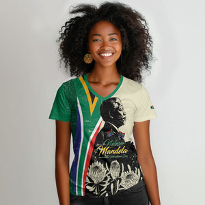 Personalized Nelson Mandela Day Women V-Neck T-Shirt South Africa Vintage Stylized