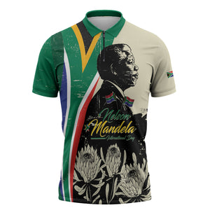 Personalized Nelson Mandela Day Zipper Polo Shirt South Africa Vintage Stylized