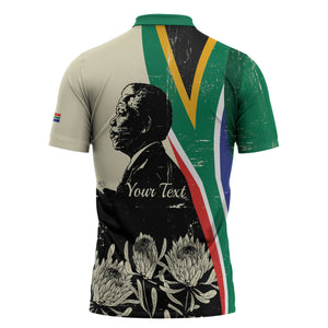 Personalized Nelson Mandela Day Zipper Polo Shirt South Africa Vintage Stylized