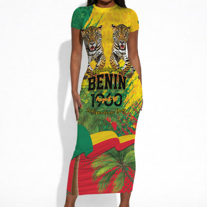 Personalised Benin August 1st 1960 Short Sleeve Bodycon Dress Happy Independence Day