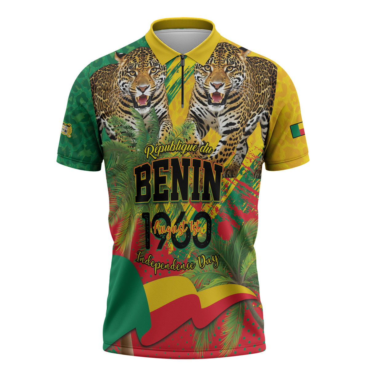 Personalised Benin August 1st 1960 Zipper Polo Shirt Happy Independence Day