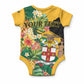 Personalized Jamaica Pineapple Baby Onesie Coat of Arms Tropical Flowers